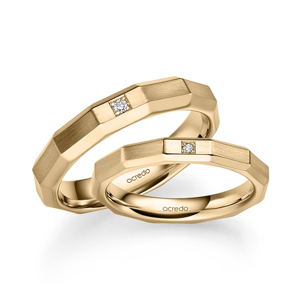 Paar klassische Trauringe/Eheringe in Roségold 585 mit zus. 0,028 ct. Brillant tw, si von acredo