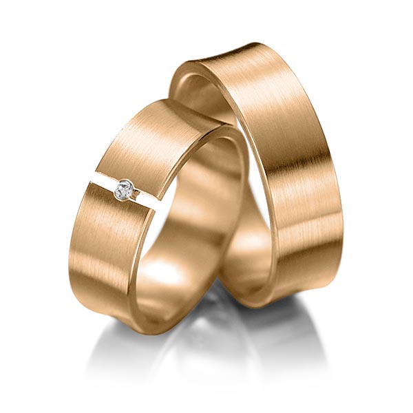 Paar klassische Trauringe/Eheringe in Roségold 585 mit zus. 0,02 ct. Brillant tw, si von 123GOLD