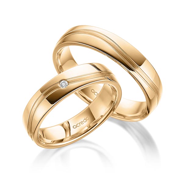 Paar klassische Trauringe/Eheringe in Roségold 585 mit zus. 0,02 ct. Brillant tw, si von acredo - A-1702-6 Paar klassische Trauringe/Eheringe in Roségold 585 mit zus. 0,02 ct. Brillant tw, si von acredo - A-1702-6