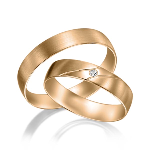 Paar klassische Trauringe/Eheringe in Roségold 585 mit zus. 0,02 ct. Brillant tw, si von acredo - A-3001-4 Paar klassische Trauringe/Eheringe in Roségold 585 mit zus. 0,02 ct. Brillant tw, si von acredo - A-3001-4