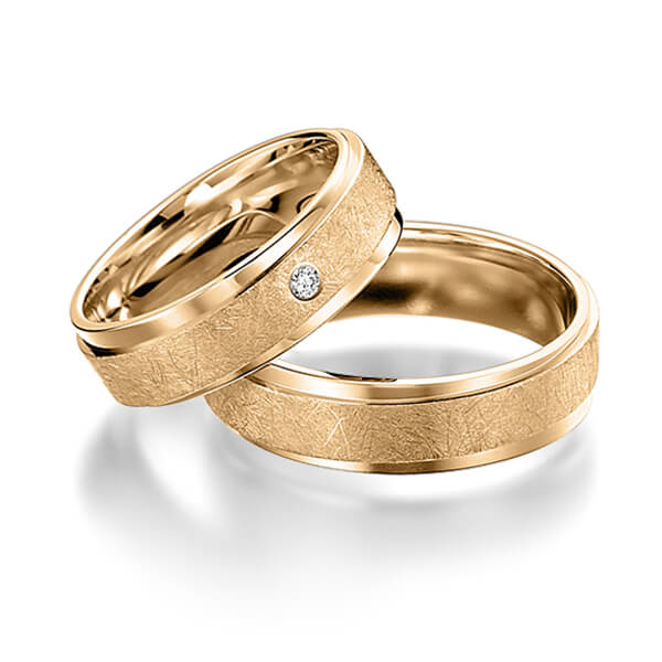 Paar klassische Trauringe/Eheringe in Roségold 585 mit zus. 0,02 ct. Brillant tw, si von acredo