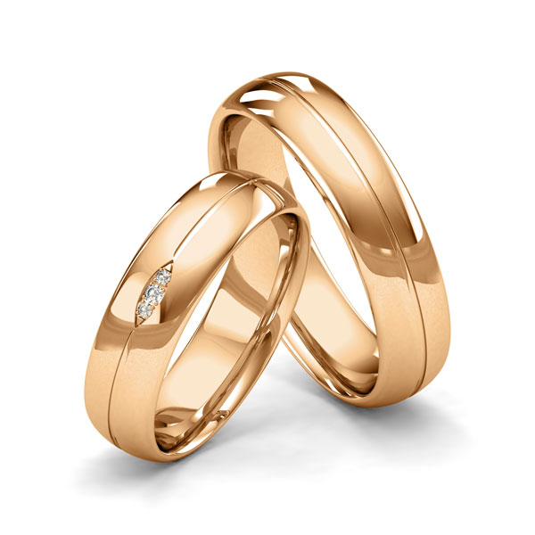 Paar klassische Trauringe/Eheringe in Roségold 585 mit zus. 0,02 ct. Brillant tw, si von Merii - M-1204-4 Paar klassische Trauringe/Eheringe in Roségold 585 mit zus. 0,02 ct. Brillant tw, si von Merii - M-1204-4