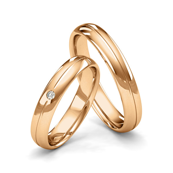 Paar klassische Trauringe/Eheringe in Roségold 585 mit zus. 0,02 ct. Brillant tw, si von Merii