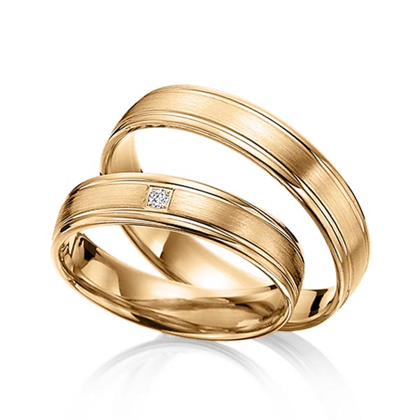 Paar klassische Trauringe/Eheringe in Roségold 585 mit zus. 0,02 ct. Brillant tw, si von Steinberg - Q-1137-5 Paar klassische Trauringe/Eheringe in Roségold 585 mit zus. 0,02 ct. Brillant tw, si von Steinberg - Q-1137-5
