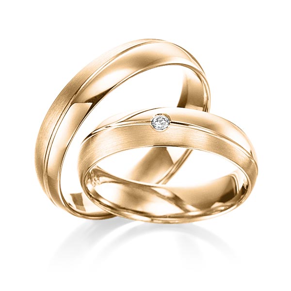 Paar klassische Trauringe/Eheringe in Roségold 585 mit zus. 0,02 ct. Brillant tw, si von Steinberg