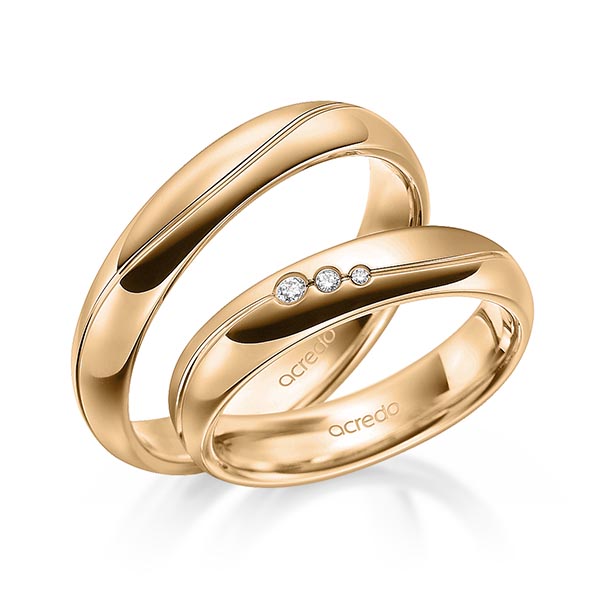 Paar klassische Trauringe/Eheringe in Roségold 585 mit zus. 0,035 ct. Brillant tw, si von acredo