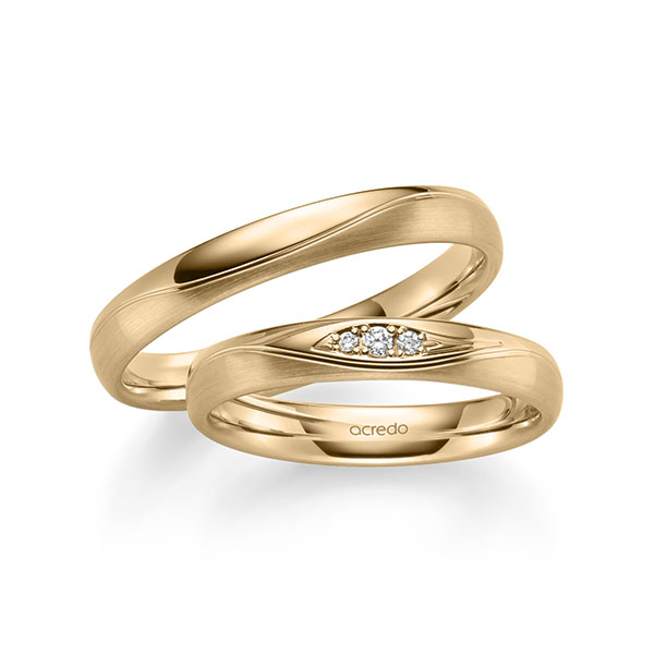 Paar klassische Trauringe/Eheringe in Roségold 585 mit zus. 0,038 ct. Brillant tw, si von acredo