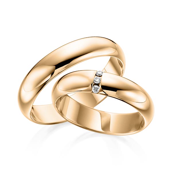 Paar klassische Trauringe/Eheringe in Roségold 585 mit zus. 0,03 ct. Brillant tw, si von acredo