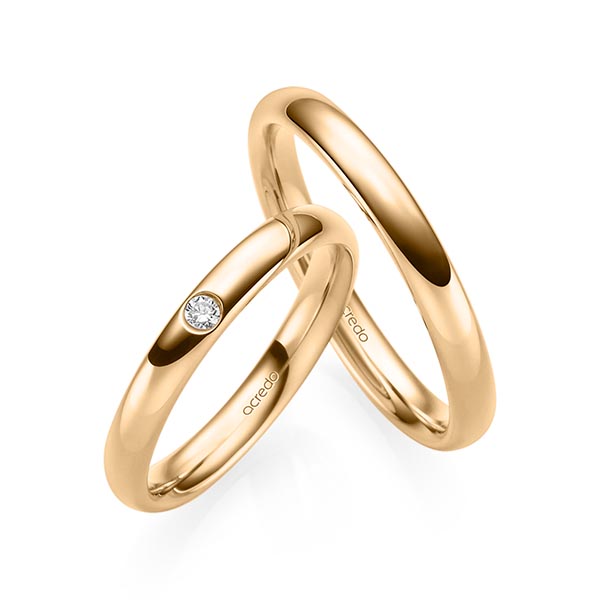 Paar klassische Trauringe/Eheringe in Roségold 585 mit zus. 0,03 ct. Brillant tw, si von acredo - S-1218-2