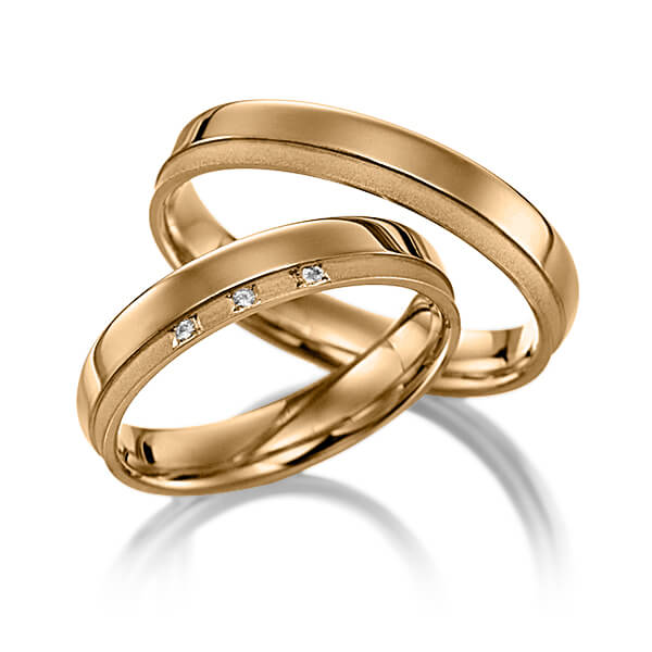 Paar klassische Trauringe/Eheringe in Roségold 585 mit zus. 0,03 ct. Brillant tw, si von Merii - M-1005-7 Paar klassische Trauringe/Eheringe in Roségold 585 mit zus. 0,03 ct. Brillant tw, si von Merii - M-1005-7