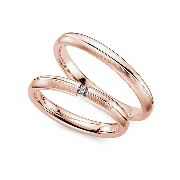 Paar klassische Trauringe/Eheringe in Roségold 585 mit zus. 0,03 ct. Brillant tw, si von Merii