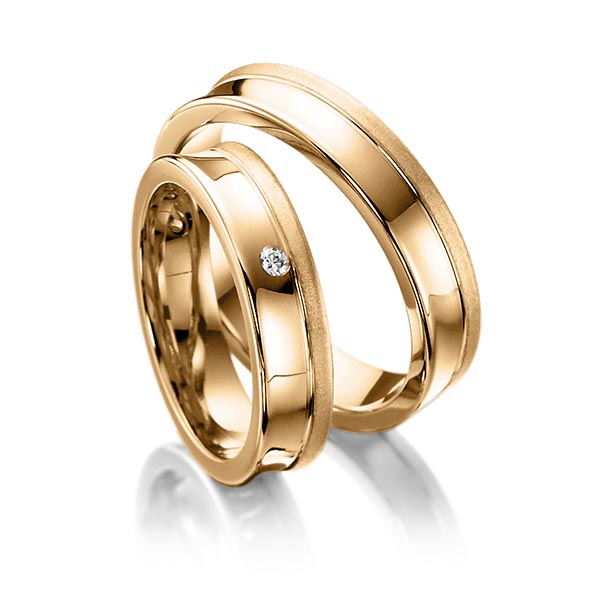 Paar klassische Trauringe/Eheringe in Roségold 585 mit zus. 0,03 ct. Brillant tw, si von Steinberg - Q-1048-13 Paar klassische Trauringe/Eheringe in Roségold 585 mit zus. 0,03 ct. Brillant tw, si von Steinberg - Q-1048-13
