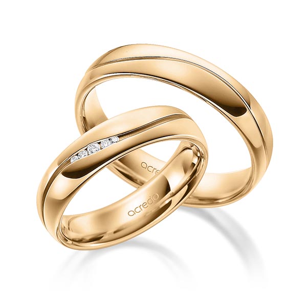 Paar klassische Trauringe/Eheringe in Roségold 585 mit zus. 0,041 ct. Brillant tw, si von acredo - A-1703-7