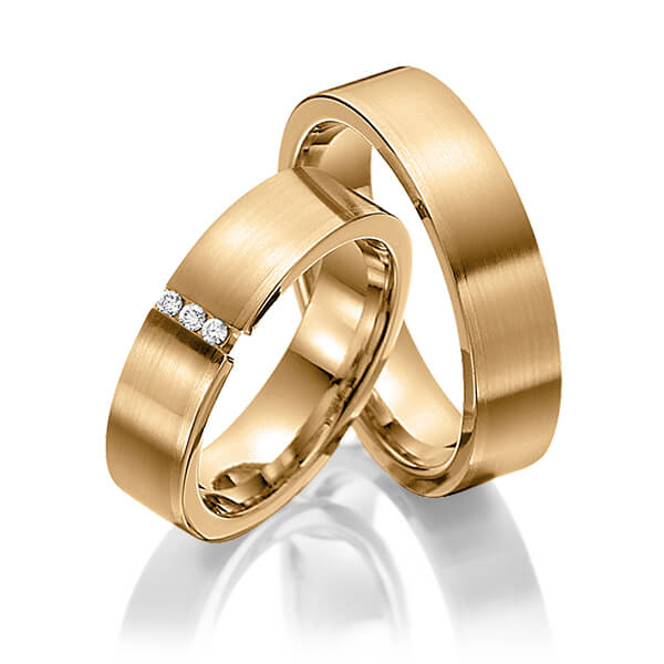 Paar klassische Trauringe/Eheringe in Roségold 585 mit zus. 0,045 ct. Brillant tw, si von 123GOLD