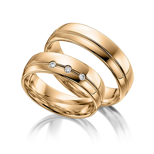 Paar klassische Trauringe/Eheringe in Roségold 585 mit zus. 0,045 ct. Brillant tw, si von acredo