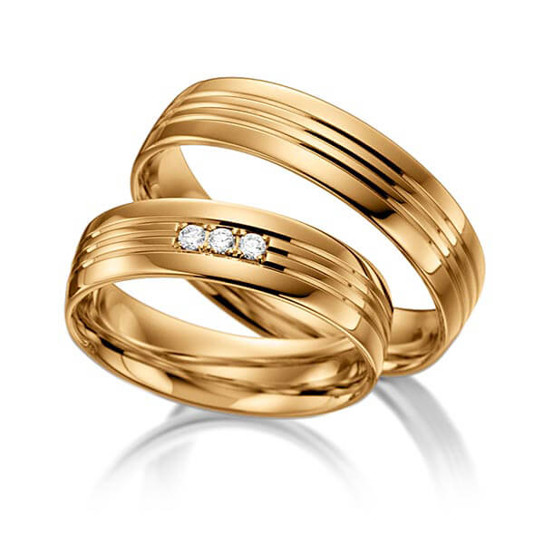 Paar klassische Trauringe/Eheringe in Roségold 585 mit zus. 0,045 ct. Brillant tw, si von acredo