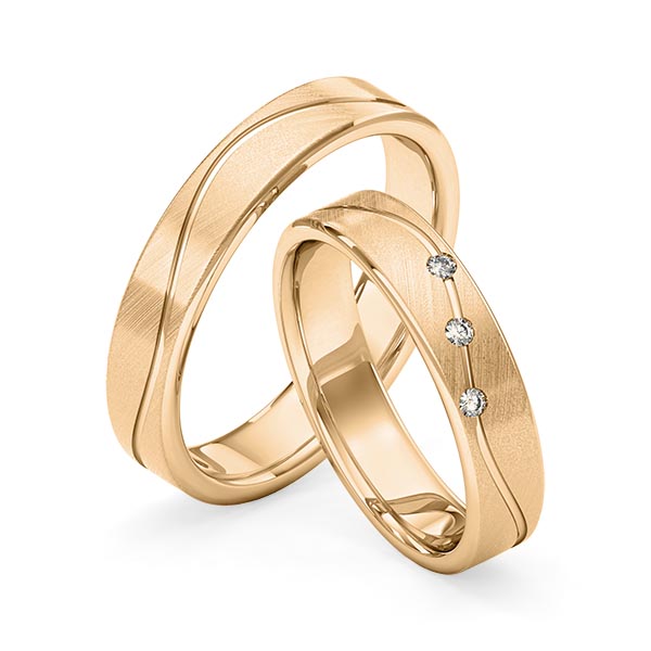 Paar klassische Trauringe/Eheringe in Roségold 585 mit zus. 0,045 ct. Brillant tw, si von Merii - M-1262-7 Paar klassische Trauringe/Eheringe in Roségold 585 mit zus. 0,045 ct. Brillant tw, si von Merii - M-1262-7