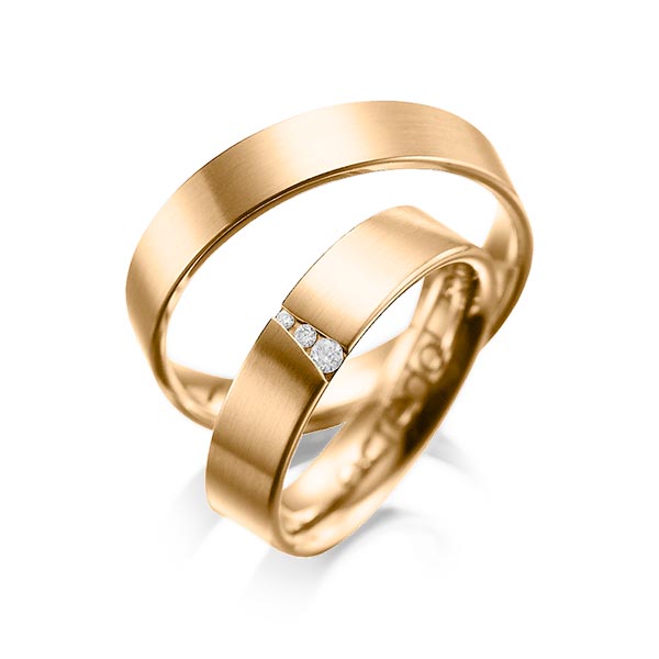 Paar klassische Trauringe/Eheringe in Roségold 585 mit zus. 0,04 ct. Brillant tw, si von acredo - A-1046-4 Paar klassische Trauringe/Eheringe in Roségold 585 mit zus. 0,04 ct. Brillant tw, si von acredo - A-1046-4