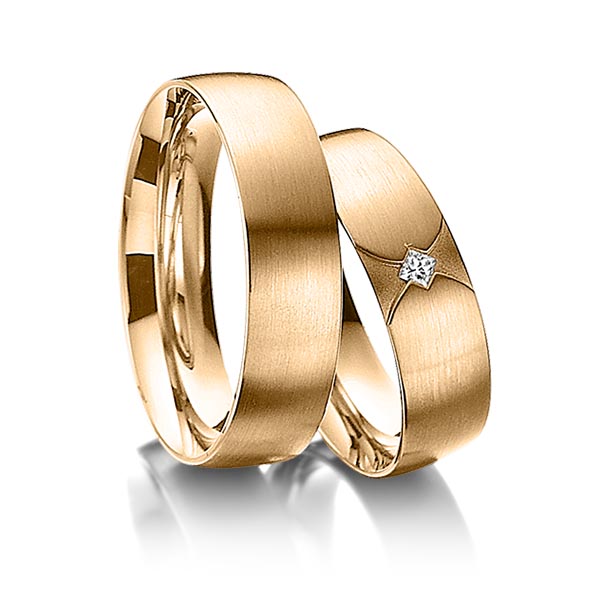 Paar klassische Trauringe/Eheringe in Roségold 585 mit zus. 0,04 ct. Prinzess-Diamant tw, si von acredo - A-3010-6 Paar klassische Trauringe/Eheringe in Roségold 585 mit zus. 0,04 ct. Prinzess-Diamant tw, si von acredo - A-3010-6