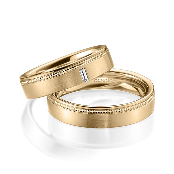 Paar klassische Trauringe/Eheringe in Roségold 585 mit zus. 0,05 ct. Baguette-Diamant tw, vs von acredo - A-1753-7 Paar klassische Trauringe/Eheringe in Roségold 585 mit zus. 0,05 ct. Baguette-Diamant tw, vs von acredo - A-1753-7