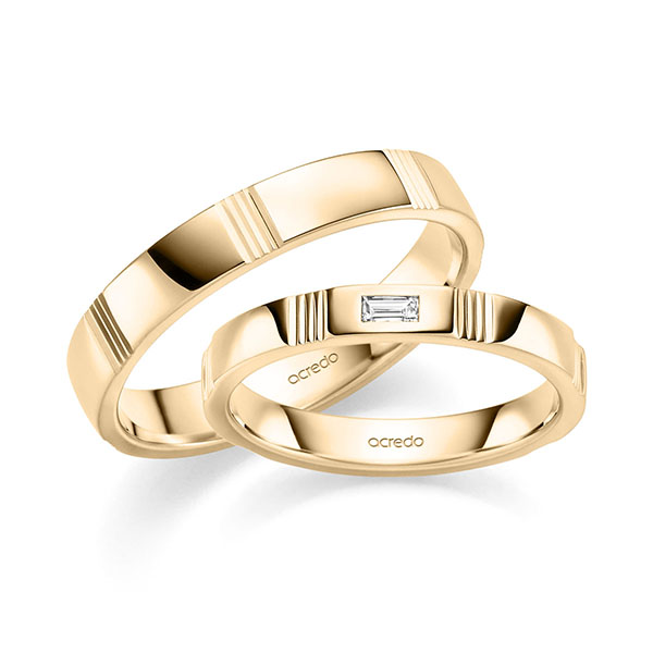 Paar klassische Trauringe/Eheringe in Roségold 585 mit zus. 0,05 ct. Baguette-Diamant tw, vs von acredo - S-1427-3 Paar klassische Trauringe/Eheringe in Roségold 585 mit zus. 0,05 ct. Baguette-Diamant tw, vs von acredo - S-1427-3