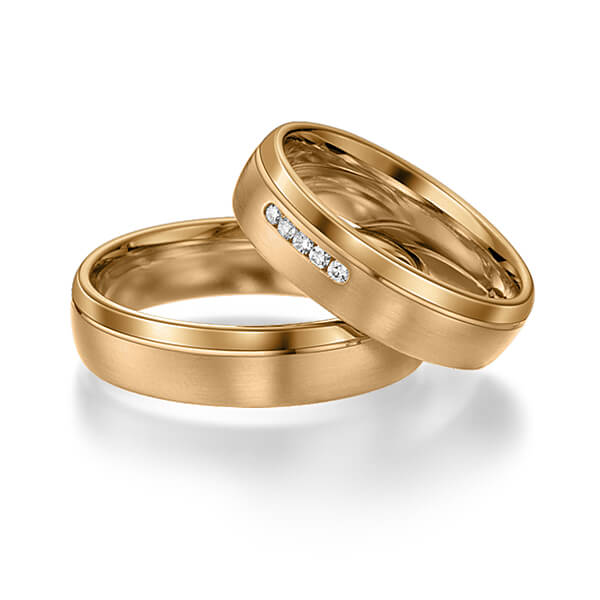 Paar klassische Trauringe/Eheringe in Roségold 585 mit zus. 0,05 ct. Brillant tw, si von acredo