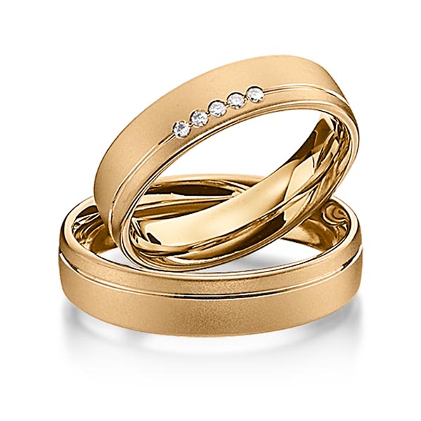 Paar klassische Trauringe/Eheringe in Roségold 585 mit zus. 0,05 ct. Brillant tw, si von Steinberg