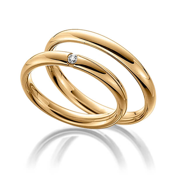 Paar klassische Trauringe/Eheringe in Roségold 585 mit zus. 0,05 ct. Brillant tw, si von Steinberg