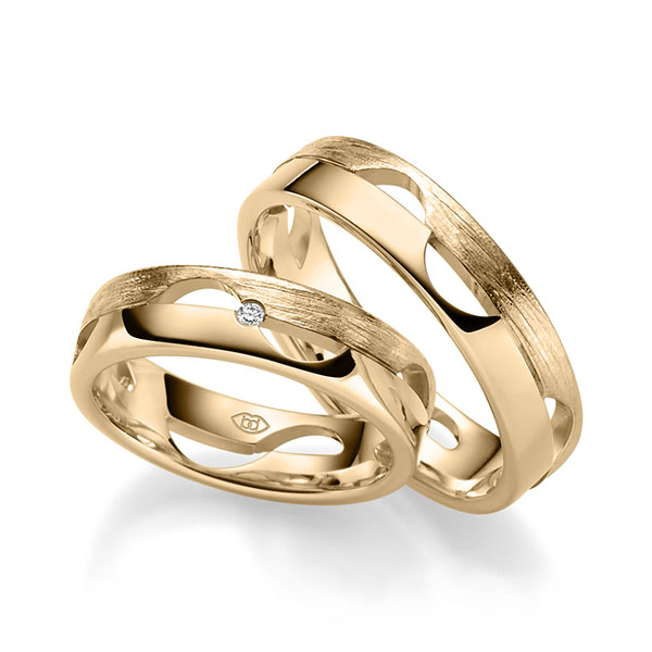 Paar klassische Trauringe/Eheringe in Roségold 585 mit zus. 0,06 ct. Brillant tw, si von 123GOLD