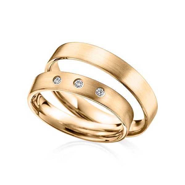 Paar klassische Trauringe/Eheringe in Roségold 585 mit zus. 0,06 ct. Brillant tw, si von Steinberg