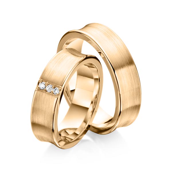 Paar klassische Trauringe/Eheringe in Roségold 585 mit zus. 0,06 ct. Brillant tw, si von Steinberg