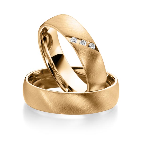 Paar klassische Trauringe/Eheringe in Roségold 585 mit zus. 0,06 ct. Brillant tw, si von Steinberg