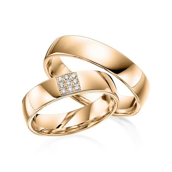 Paar klassische Trauringe/Eheringe in Roségold 585 mit zus. 0,072 ct. Brillant tw, si von acredo