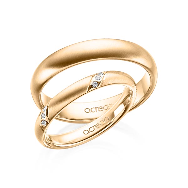 Paar klassische Trauringe/Eheringe in Roségold 585 mit zus. 0,075 ct. Brillant tw, si von acredo - A-1398-4 Paar klassische Trauringe/Eheringe in Roségold 585 mit zus. 0,075 ct. Brillant tw, si von acredo - A-1398-4