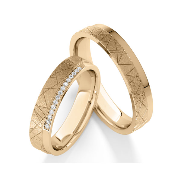 Paar klassische Trauringe/Eheringe in Roségold 585 mit zus. 0,075 ct. Brillant tw, vs von Steinberg - Q-1806-4 Paar klassische Trauringe/Eheringe in Roségold 585 mit zus. 0,075 ct. Brillant tw, vs von Steinberg - Q-1806-4
