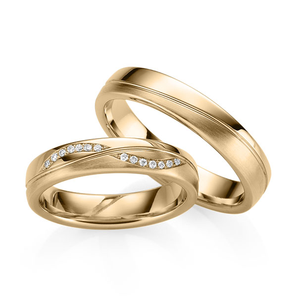 Paar klassische Trauringe/Eheringe in Roségold 585 mit zus. 0,07 ct. Brillant tw, si von 123GOLD