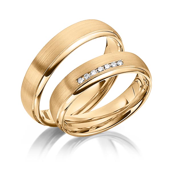 Paar klassische Trauringe/Eheringe in Roségold 585 mit zus. 0,07 ct. Brillant tw, si von Steinberg
