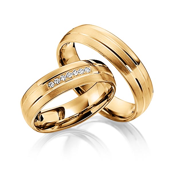 Paar klassische Trauringe/Eheringe in Roségold 585 mit zus. 0,07 ct. Brillant tw, si von Steinberg