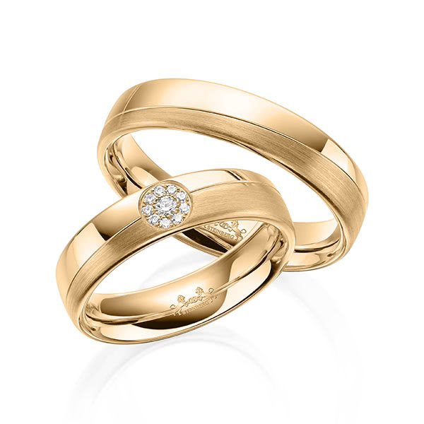 Paar klassische Trauringe/Eheringe in Roségold 585 mit zus. 0,07 ct. Brillant tw, si von Steinberg - Q-1608-3 Paar klassische Trauringe/Eheringe in Roségold 585 mit zus. 0,07 ct. Brillant tw, si von Steinberg - Q-1608-3