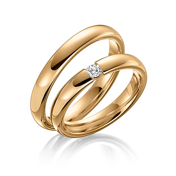 Paar klassische Trauringe/Eheringe in Roségold 585 mit zus. 0,08 ct. Brillant tw, si von Steinberg