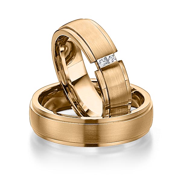 Paar klassische Trauringe/Eheringe in Roségold 585 mit zus. 0,08 ct. Prinzess-Diamant tw, si von 123GOLD
