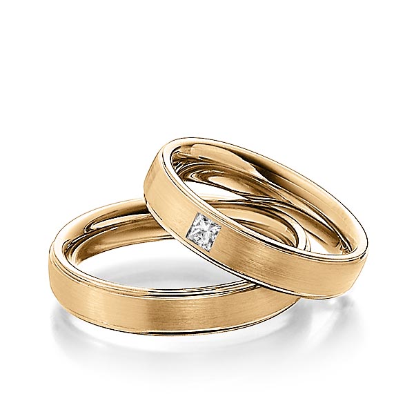 Paar klassische Trauringe/Eheringe in Roségold 585 mit zus. 0,08 ct. Prinzess-Diamant tw, si von Steinberg