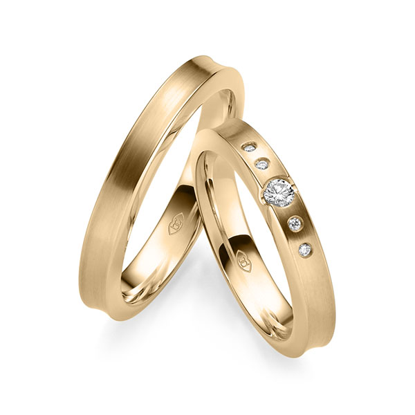 Paar klassische Trauringe/Eheringe in Roségold 585 mit zus. 0,092 ct. Brillant tw, si - UQ-1004-3 Paar klassische Trauringe/Eheringe in Roségold 585 mit zus. 0,092 ct. Brillant tw, si - UQ-1004-3