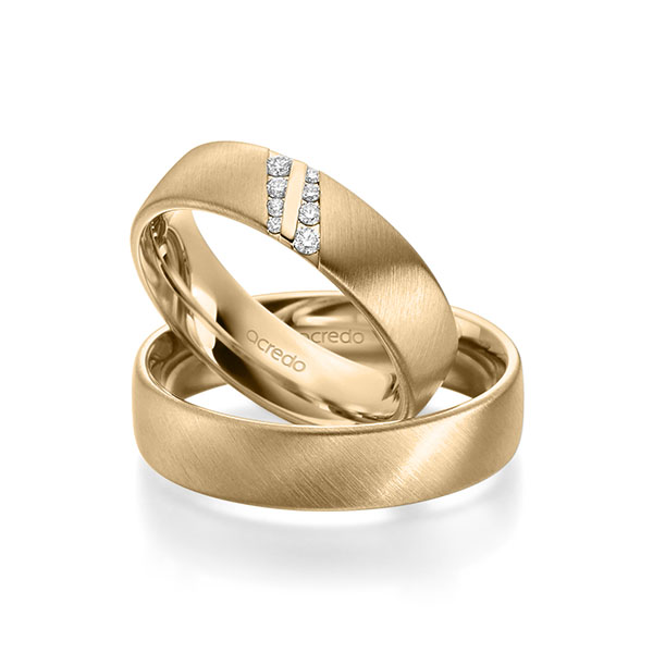 Paar klassische Trauringe/Eheringe in Roségold 585 mit zus. 0,096 ct. Brillant tw, si von acredo - A-1951-1