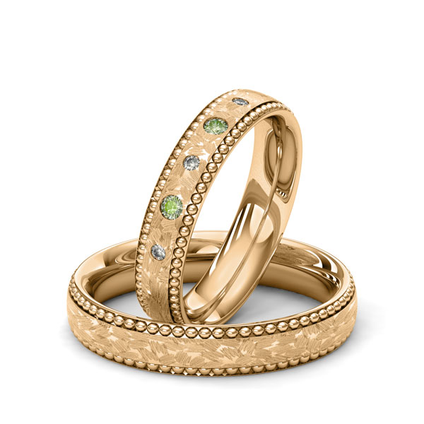 Paar klassische Trauringe/Eheringe in Roségold 585 mit zus. 0,09 ct. Brillant Apple Green tw, vs von Merii