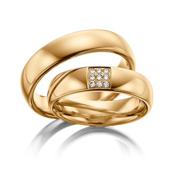 Paar klassische Trauringe/Eheringe in Roségold 585 mit zus. 0,09 ct. Brillant tw, si von Steinberg - Q-1103-1 Paar klassische Trauringe/Eheringe in Roségold 585 mit zus. 0,09 ct. Brillant tw, si von Steinberg - Q-1103-1