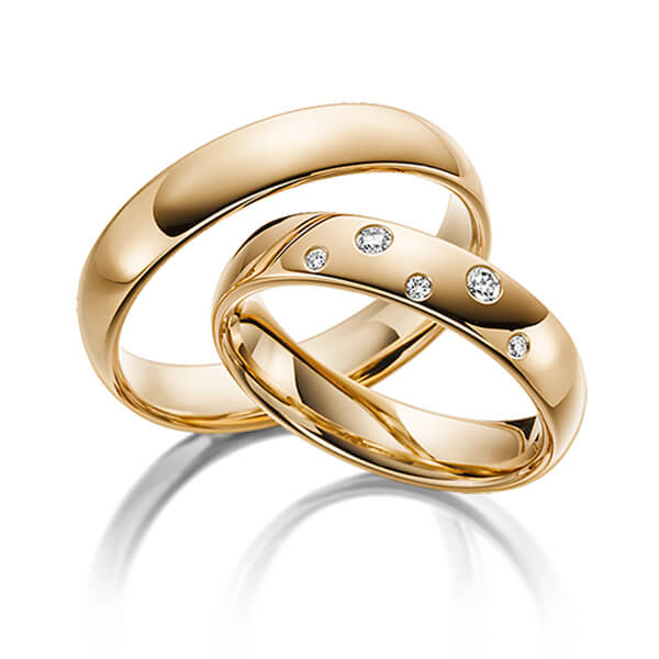 Paar klassische Trauringe/Eheringe in Roségold 585 mit zus. 0,09 ct. Brillant tw, si von Steinberg - Q-1165-2 Paar klassische Trauringe/Eheringe in Roségold 585 mit zus. 0,09 ct. Brillant tw, si von Steinberg - Q-1165-2