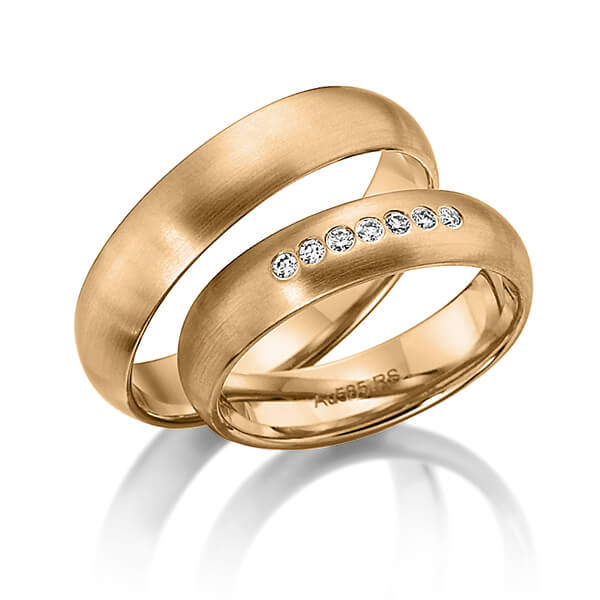 Paar klassische Trauringe/Eheringe in Roségold 585 mit zus. 0,105 ct. Brillant tw, si von acredo - S-1122-1