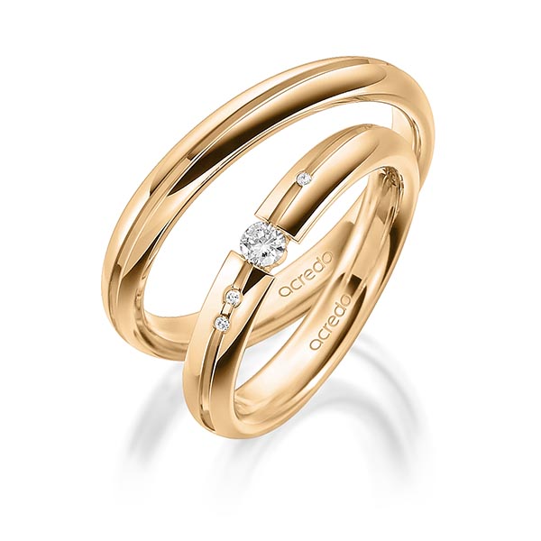 Paar klassische Trauringe/Eheringe in Roségold 585 mit zus. 0,115 ct. Brillant tw, si von acredo - A-1718-5 Paar klassische Trauringe/Eheringe in Roségold 585 mit zus. 0,115 ct. Brillant tw, si von acredo - A-1718-5