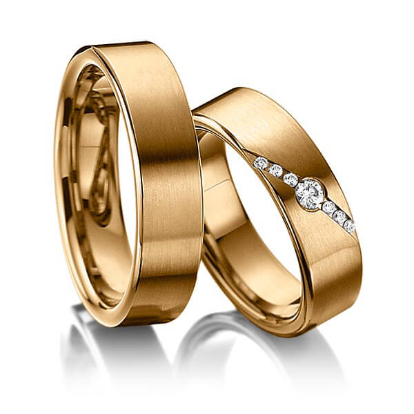 Paar klassische Trauringe/Eheringe in Roségold 585 mit zus. 0,118 ct. Brillant tw, si von acredo - A-6002-5 Paar klassische Trauringe/Eheringe in Roségold 585 mit zus. 0,118 ct. Brillant tw, si von acredo - A-6002-5